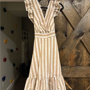 NY&CO tan and white striped dress size M